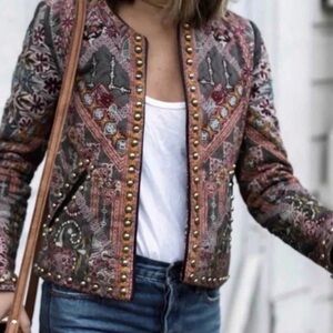 HEMANT & NANDITA Anthropologie Kiana Quilted Studded Boho Jacket NWOT
